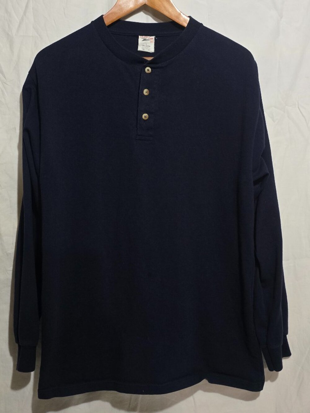 Vtg Union Line Union Made in USA 100% Cotton LS Henley Shirt - Navy Blue - sz L*